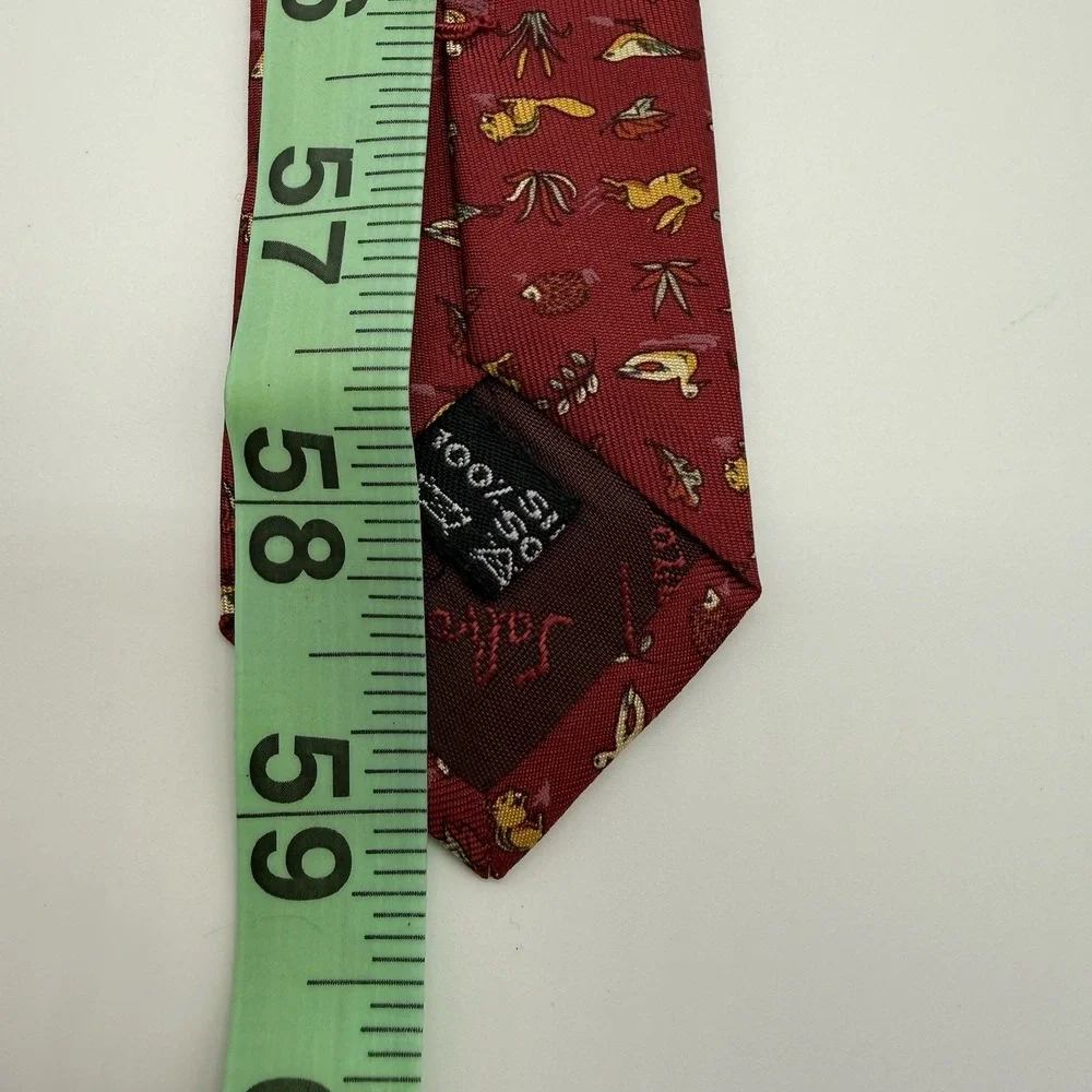 Salvatore Ferragamo‎ Silk Tie Italy Red Yellow Rabbit Bird Leaf Chipmunk Nature